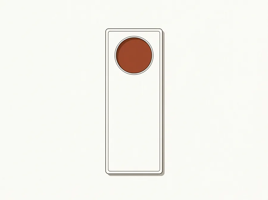 A line drawing of a door hanger, hanging free, with nothing printed on it.